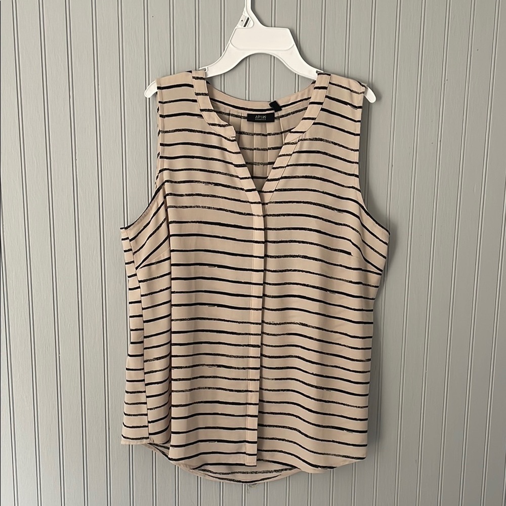 APT 9 Tan & Black Sleeveless Stripped Button Down Blouse | Size Large NWT